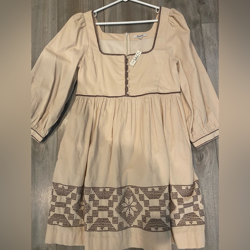 Madewell Cream Long Sleeve Dress with Black Accents